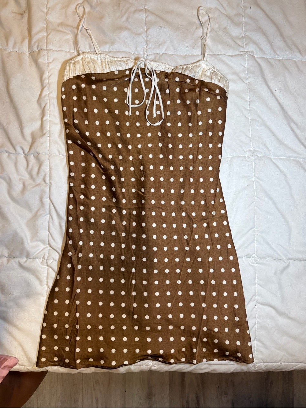 emory park Brown Polka Dot Mini Dress with White Trim